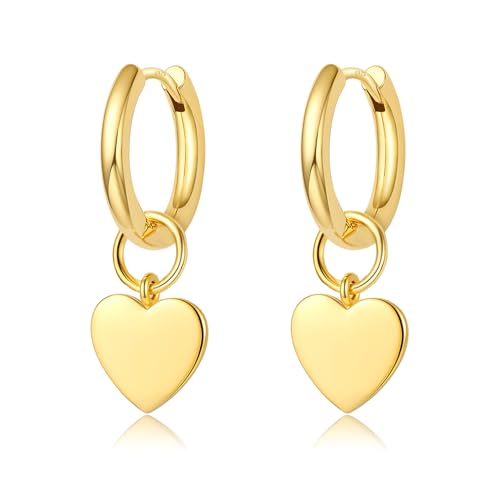 DAILY VIBES Cute Butterfly Star Cross Heart CZ Dangle Earrings for Women - color: Gold Mini Heart