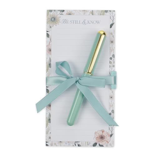 Christian Art Gifts Magnetic Notepad & Pen Set for Women, Be Still - color: Teal & Pink Floral/ Be Still