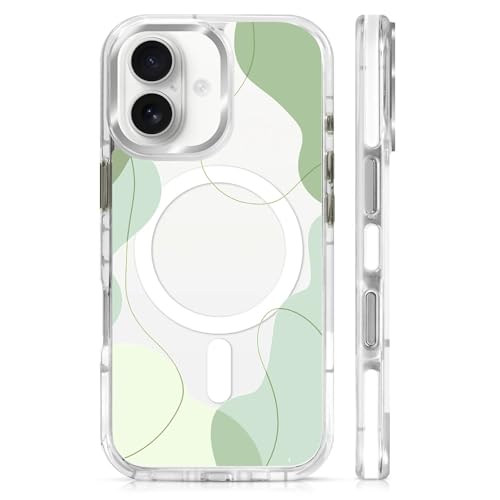 for iPhone 17 Case [Compatible with Magsafe],Girls Women Clear Magnetic Case Silicone Shockproof Protective Cover with Pattern Aesthetic Green Wavy Art - color: Aesthetic Green Wavy Art, size: iPhone 17