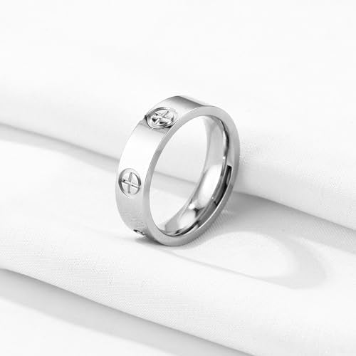 YCSLYW Ladies Stainless Steel Ring Love Friendship Ring Golden high polishing, low allergy Wedding Jewelry Valentine's Day Birthday Gift, 5-10 - color: Silvery, size: 6
