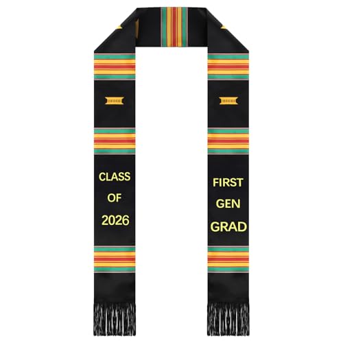 Geyoga Graduation Stole Kente Stole Black Authentic African Art 72" x 4.8" for Adult College Unisex Grads Celebrate - style: Frist Gen Grad