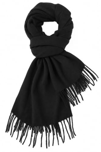 Fall Winter Plaid Scarf for Women Soft Tassel Scarves Oversized Shawl Wraps - color: Black