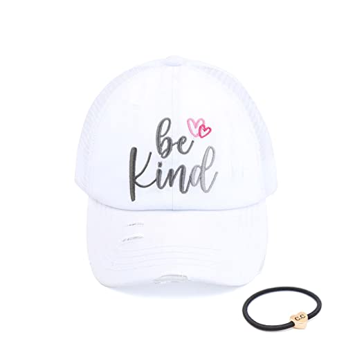 C.C Ponycap Messy High Bun Ponytail Adjustable Mesh Trucker Baseball Cap Hat - color: White