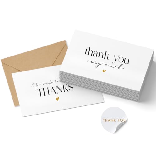 Thank You Cards with Envelopes Bulk Pack of 40 - Gold Foil Classic Fonts - color: Gold Foil - Classic