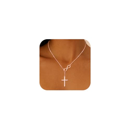 925 Sterling Silver Infinity Cross Necklace for Women - color: Rose Gold