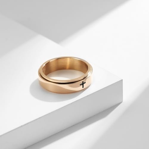 8MM Stainless Steel Cross Christian Ring Classic Plain Spinner Wedding Band for Men Women - color: 6mm - Rose Gold