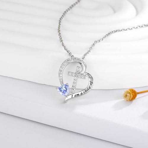 MANBU Sterling Silver Cross I am a Child of God Necklace for Girls - style: 06-June