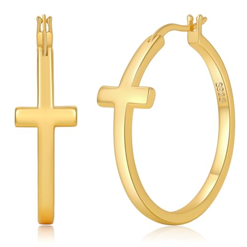 Senteria 3MM 925 Sterling Silver Post Cross Hoops Earrings Hypoallergenic - color: Gold-40MM
