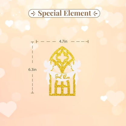 God Bless Cake Topper, Mi Baptism Cake Decor, Gold Glitter Christening Dove Cake Topper for Baby Shower, Religious Themed Party Decoration - style: God Bless