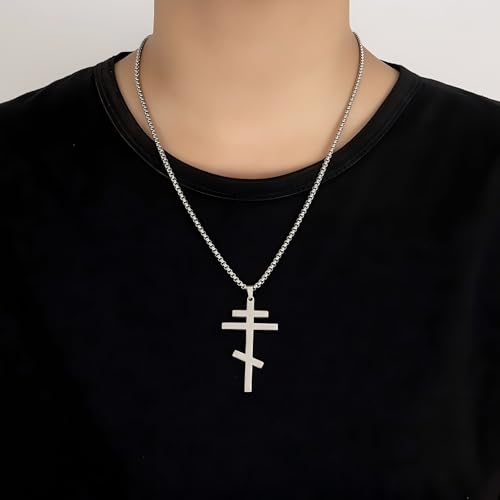Orthodox stainless steel cross necklace for men and women, simple and retro silver glossy titanium steel cross pendant - color: Matte finish