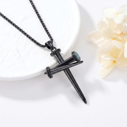 14K Gold Plated Cross Pendant Necklace Christian Jewelry Religious Gift - color: B04-Nail Cross Turquoise