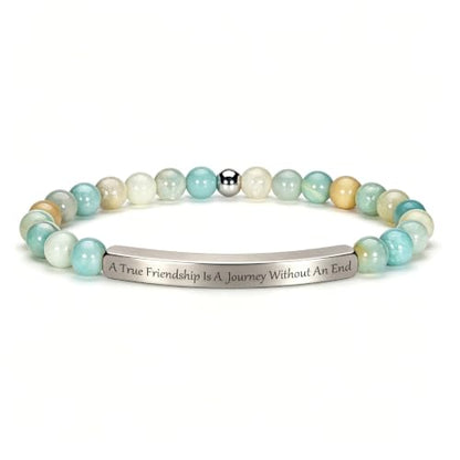 Inspirational Christian Bracelet for Women, 18K Gold Plated Bible Verse Jewelry with Amazonite Beads, Religious Faith Gift for Mom, Daughter, Sister, Friend - color: A true friendship is a journey without an end-Amazonite Silver