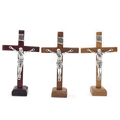 hejhncii Crucifix Wall Cross Wooden Catholic Cross With Stand Religious Christian Standing Cross Church Home Ornaments For Prayers