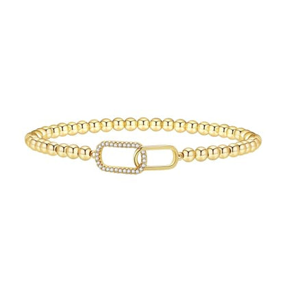 Gold Bracelets for Women 14K Gold Plated Bead Bracelet Hypoallergenic Stretch Bracelets for Women Elastic Bracelet Trendy Teen Gift Dainty Jewelry for Women - style: CZ