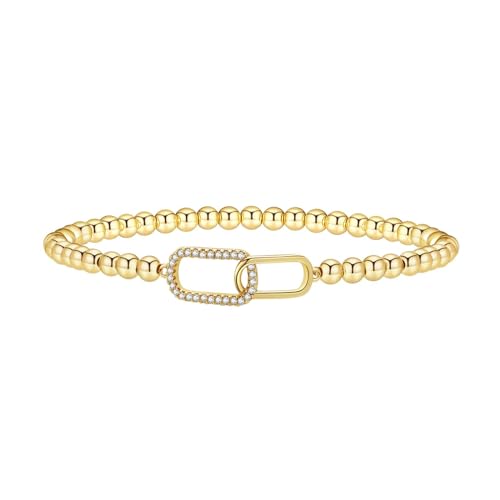 Gold Bracelets for Women 14K Gold Plated Bead Bracelet Hypoallergenic Stretch Bracelets for Women Elastic Bracelet Trendy Teen Gift Dainty Jewelry for Women - style: CZ