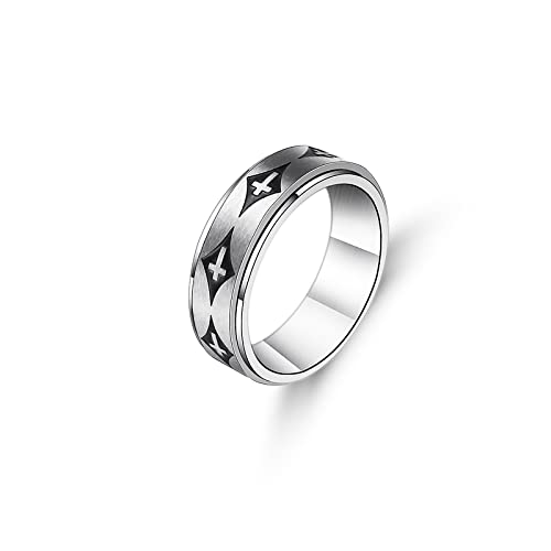 COLORFUL BLING Titanium Stainless Steel Cross Anxiety Spinner Ring Rotating Fidget Ring Stress Relieving Wedding for Him Her Couple Promise Lover Jewelry - color: Silver B