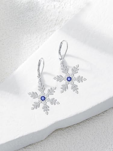 HPQQ Earrings for Women Sterling Silver Dangle Earrings Birthday Christmas Jewelry Gifts for Women Wife Mom - color: White Gold-Snowflake