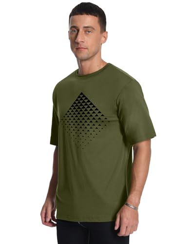Aiyino Men's Triangle Geometric Tee – Gradient Art 100% Cotton Casual Top - color: Armygreen, size: Medium