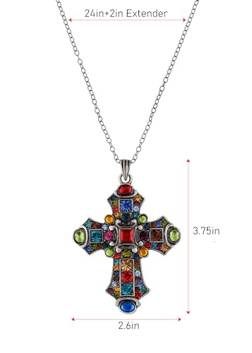 Alilang Silver Tone Stained Glass Rhinestone Patonce Cross Pendant Necklace with Religious Message Card & Envelope Christian Jewelry - style: Patience