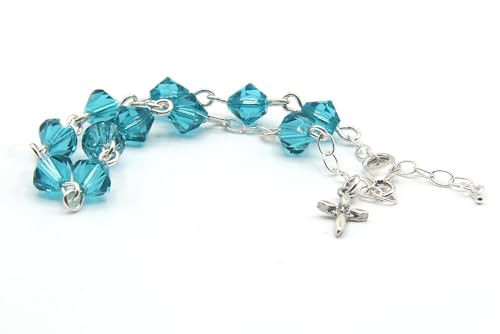 Catholic Communion Rosary Bracelet Created with Swarovski® Crystals, Glass - color: Zircon - December