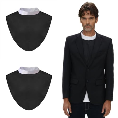 Unisex Clergy Tab Collar Clerical Bib Collar with Insert White Tab, 2pcs in Pack Black Color