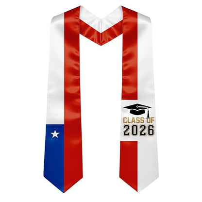 National Flag Graduation Stole Sash - 72" Long Unisex Honors Stole for Students - color: Chile