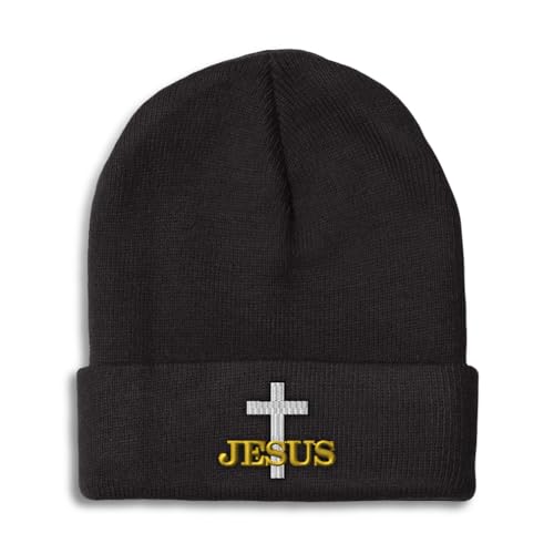 Custom Beanies for Men Christian Cross Jesus Faith Jesus Christ Skull Cap Winter Hats for Women One Size - color: Black Design Only