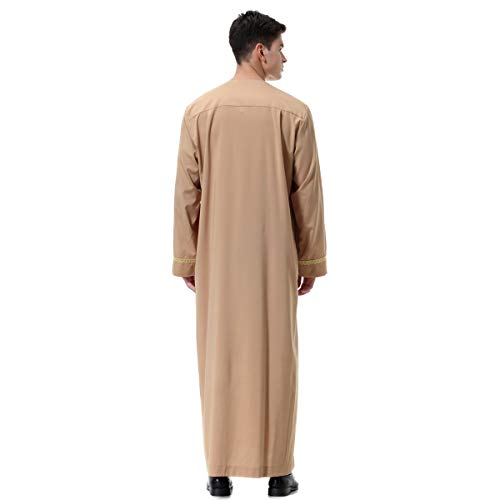 Lenmipot Men's Muslim Clothes Durable Kaftan Robe Dubai Long Gown Ethnic Clothes,1pc Soft Robe - color: A Light Tan, size: Large
