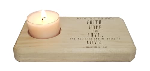 Christ Gift Spiritual Bible Verse Wood Tea Light Candle Holder with Bible Verse Christian Gift Home Decor (1 Corinthians 13:13) - color: 1 Corinthians 13:13