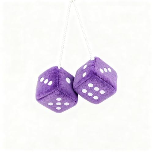 Fuzzy Dice for Car 2.75” White Plush Car Dice Classic Vintage Fuzzy Dice for Rear View Mirror Automotive Interior Accessories (Purple) - color: Purple