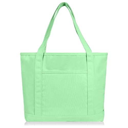 DALIX 20" Solid Color Cotton Canvas Shopping Tote Bag in Mint Green - color: Mint Green