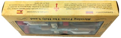 Zuluf Holy Land Set 5 in 1 Olive Wood Cross Set with 4 Bottles - Oil, Jordan Water, Holy Earth and Incense from Jerusalem | Catholic Orthodox Blessing Set from Israel | Religious Israel Gift HLG005