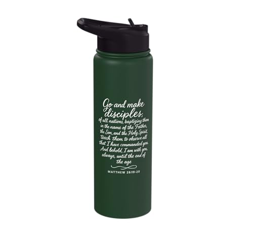 Go Make Disciples Matthew 28: 19 20 Bible Verse Scripture Stainless Steel Insulated Water Bottle - color: Dark Green