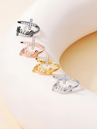 Cross Rings Faith Ring 925 Sterling Silver Adjustable Cross Wrap Ring Christian Fashion Band for Women - color: B-Rose Gold