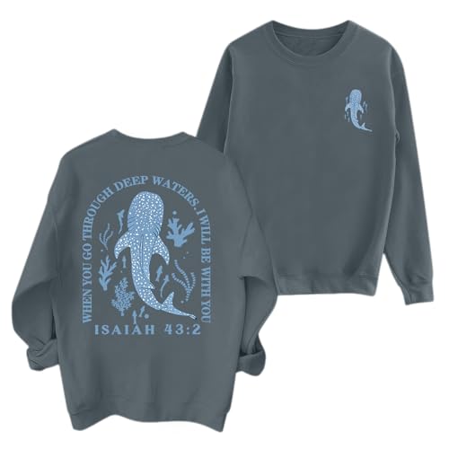 Sulayesh Christian Whale Shark Sweatshirts for Women Jesus God Bible Verse Hoodie Religious Faith Graphic Long Sleeve Shirts - color: Deep Gray, size: XX-Large