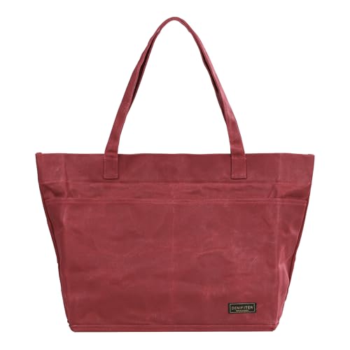 Heavy-Duty 16 oz. Waxed Canvas Zipper Tool Bag with Pockets and Carry Handle - Suitable for Groceries and General - color: Red