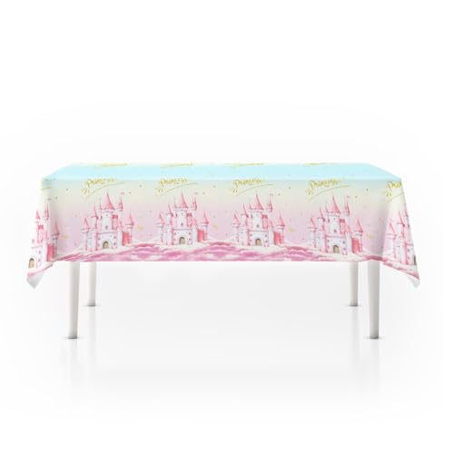 3Pcs Princess Party Tablecloths, Disposable Pink Castle Plastic Table Cover - color: Princess