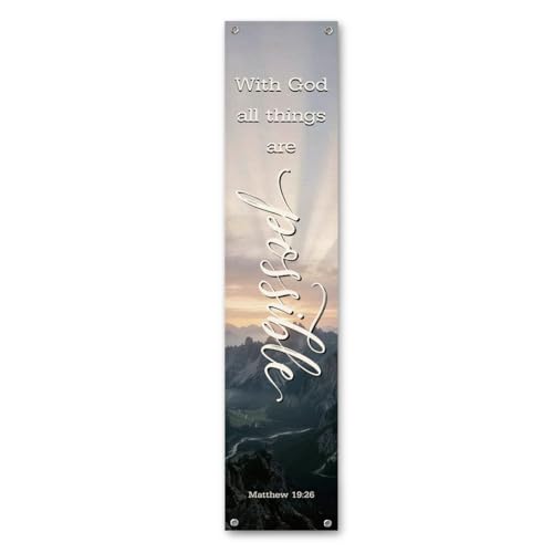 Christian Home Wall Banner, With God All Things Are Possible Religious Inspirational Wall Hanging Sign, Farmhouse Christian Faith Decor for Church Home 48x9 In - color: color_name15