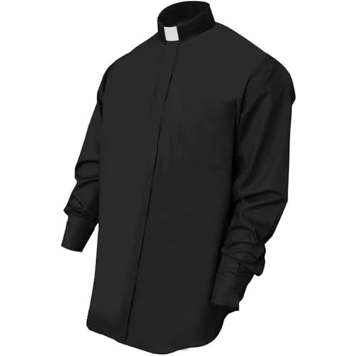 CLERKMANS Men’s Clergy Priest Shirt Long Sleeves, Free Tab Collar Insert for Pastor Preacher Minister Costume Button Shirt - size: 17" Neck