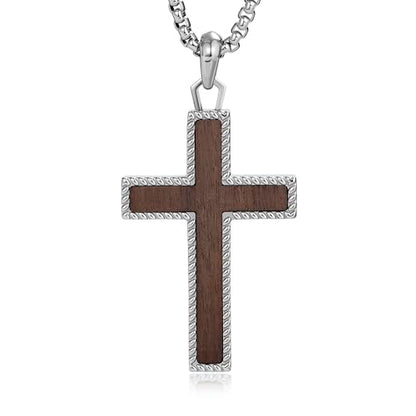Wooden Cross Necklace for Men With Stainless steel And Black Ebony Adjustable Box Chain 24–26 inches Suitable for Everyday Wear And Christian Gifts for Men - color: Silver