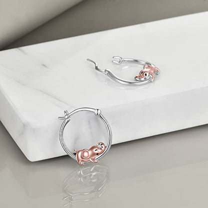 Fox/Pig/Mushroom/Cat Earrings Sterling Silver Cute Hoop Earrings Animal Jewelry Gifts for Women Daughter - style: elephant