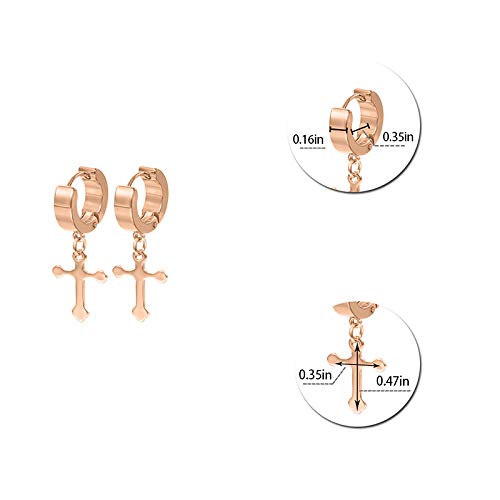 Men Women Stainless Steel Cross Earrings Set Dangle Hinged Earrings of Dangle Hinged Earrings Cross hoop Earrings - color: 5 Pairs Cross Earrings (Black+Silver+Gold+Rose god+blue) Korean style