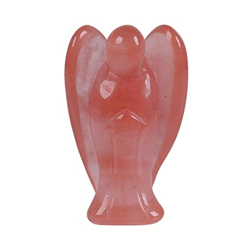 Justinstones Carved Smelted Cherry Quartz Gemstone Peace Angel Pocket Guardian Angel Healing Statue 2 inch - color: Cherry Quartz