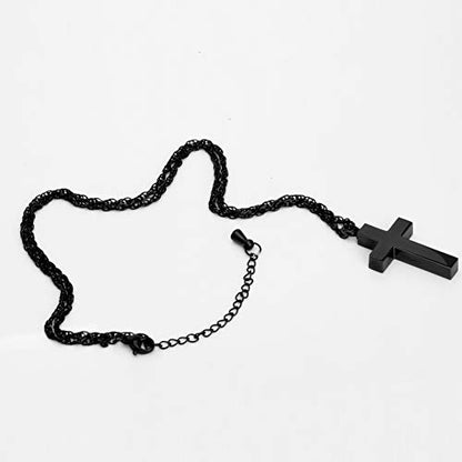 Cremation Cross Necklace for Ashes Stainless Steel Cross Urn Necklace Ashes Holder Memorial Jewelry-In Loving Memory - color: Black, style: Customize