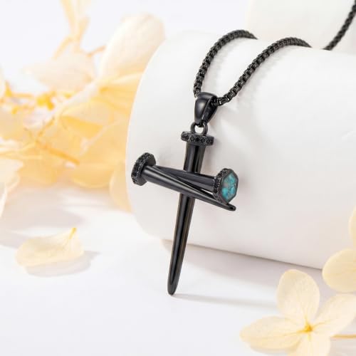 14K Gold Plated Cross Pendant Necklace Christian Jewelry Religious Gift - color: B04-Nail Cross Turquoise