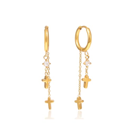 Gold Dangle Earrings for Women，Tassel Hoop Earrings with Charms - color: B