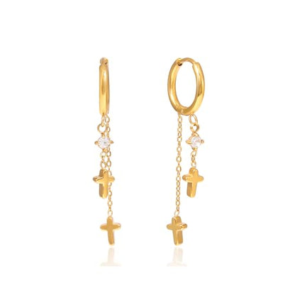 Gold Dangle Earrings for Women，Tassel Hoop Earrings with Charms - color: B