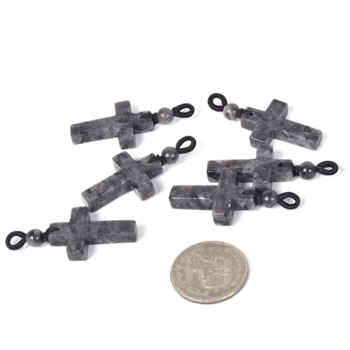 Justinstones Natural Gemstone Carved Cross Reiki Chakra Pendant Necklace 22 Inch - color: 30mm Larvikite
