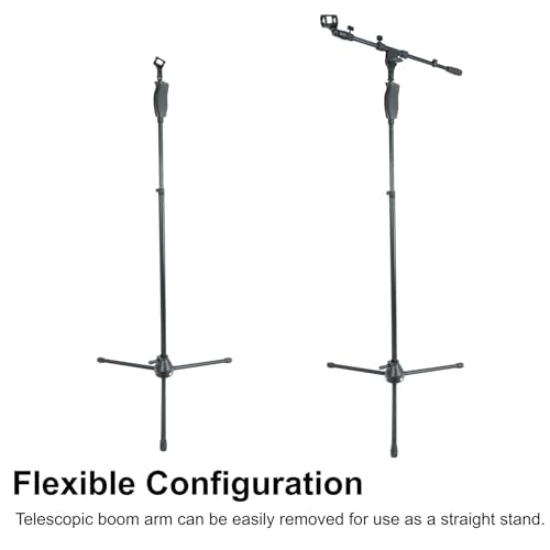 Rockville RVMIC3 V2 Black Tripod Mic Stand with Metal Hand Clutch and Boom