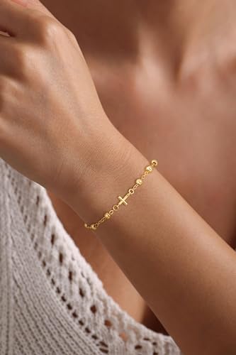 14K Gold Plated Cross Knot Bracelet for Women - color: Cross&Jesus&Beads Chain
